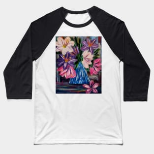 A beautiful lovely boutique of abstract vibrant colorful  flowers in a tall glass vase Baseball T-Shirt